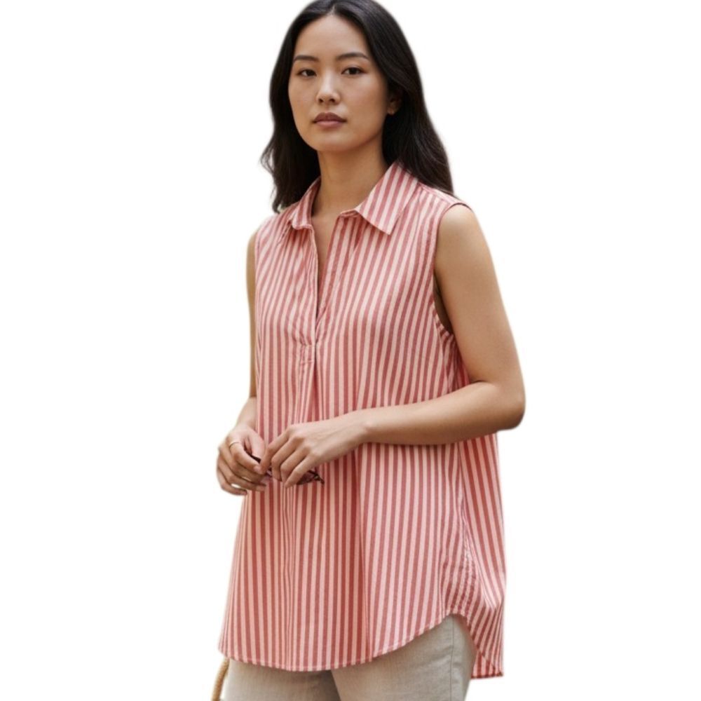 STYLE & CO. RED & WHITE STRIPE SLEEVELESS BLOUSE SZ.M NWT.